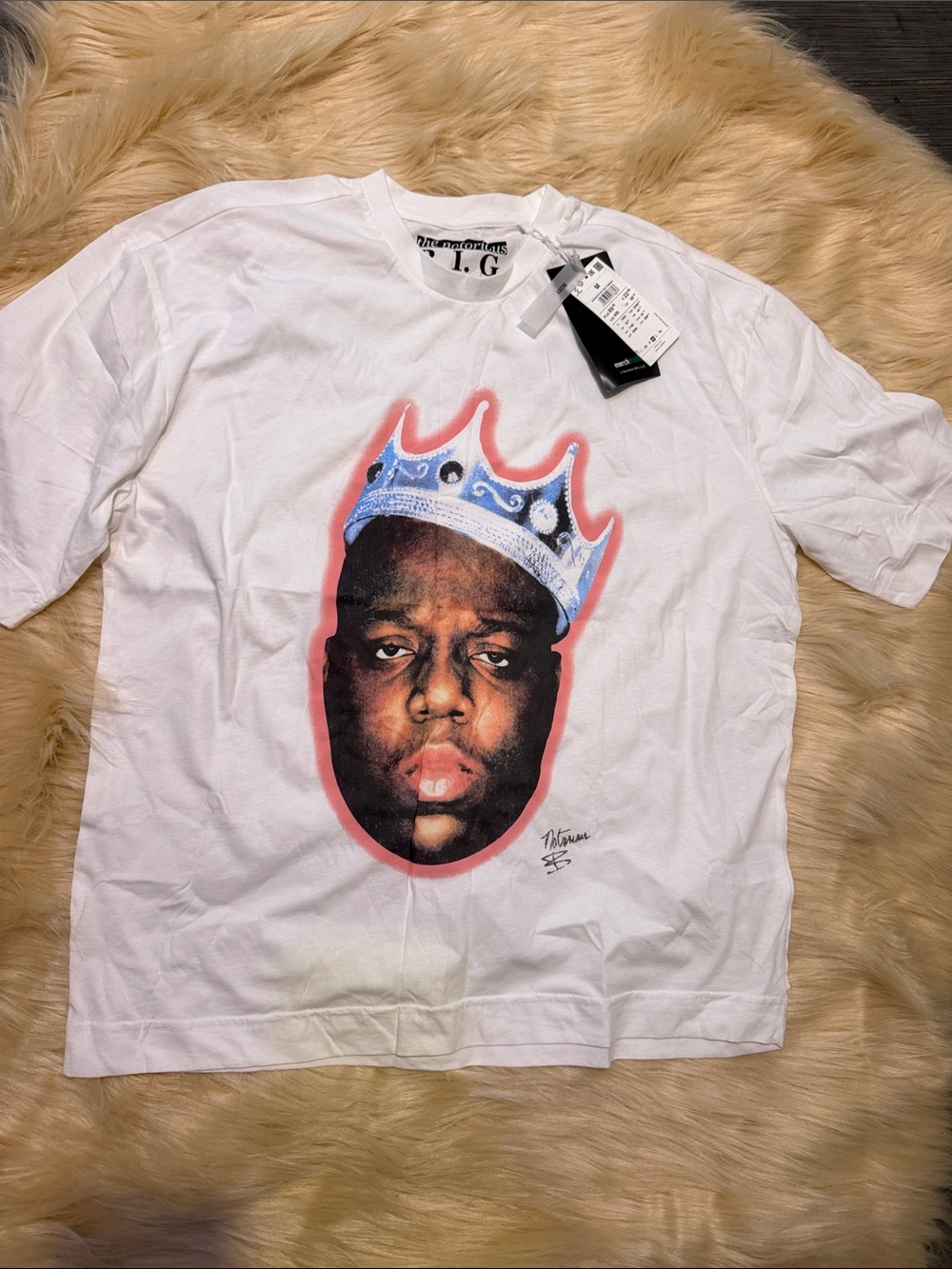 White Short-Sleeve Graphic Tee with Crown Portrait size M